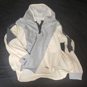 BKE Gray and Cream Hoodie with Button Accents. Size Large.